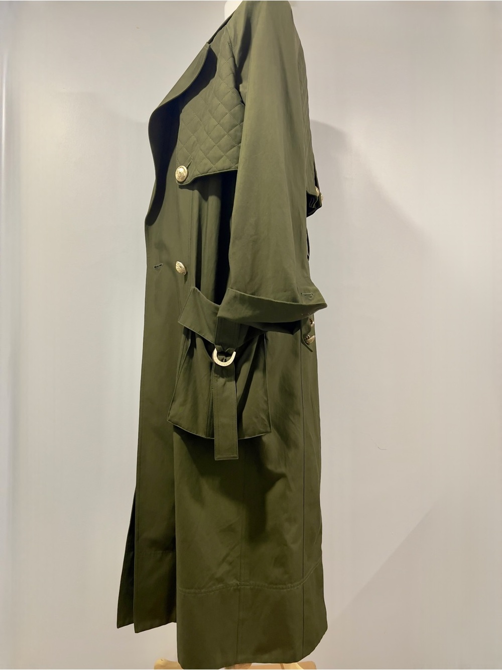 Balmain Olive Green Trench Coat with Gold Buttons - Picture 2 of 16